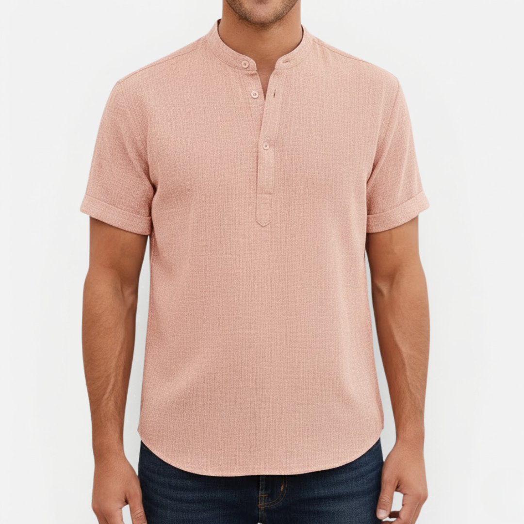 Męska lniana koszula z krótkim rękawem – Henley i casual