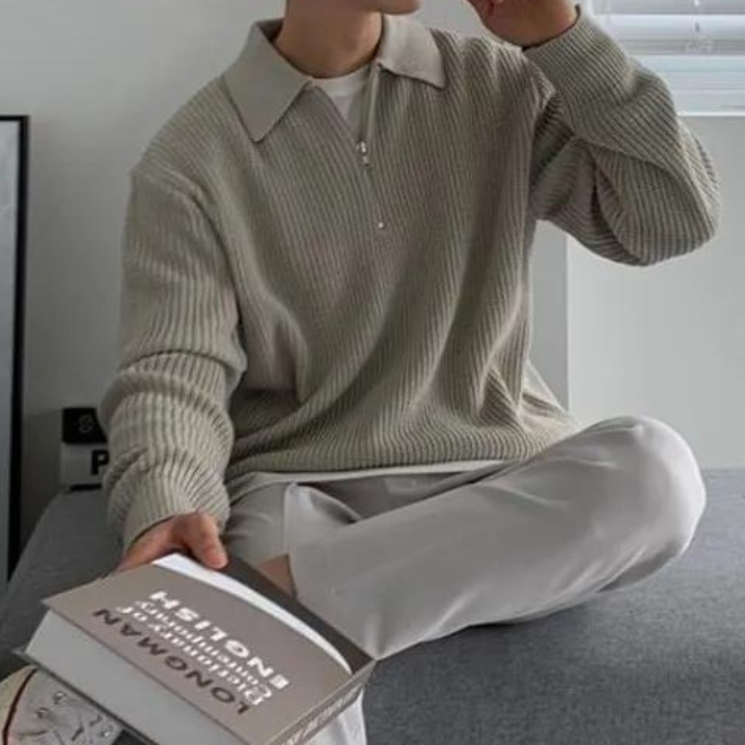 Męski sweter z półzamkiem i kołnierzem – Nowoczesny dzianinowy pulower