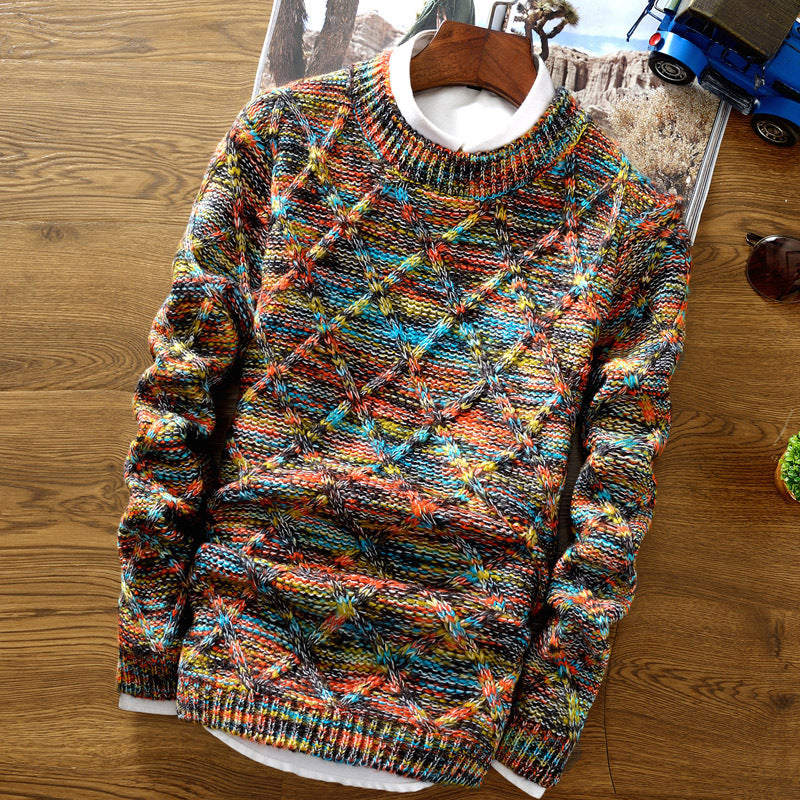 Męski sweter z wzorem – Ciepły dziergany sweter w stylu vintage