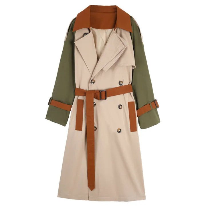 Stylowy Trencz – Z Paskiem w Talii i Kontrastowymi Detalami