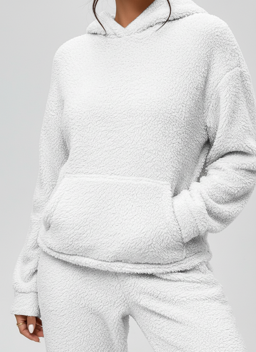 Damski zestaw dresowy z polaru – miękka bluza z kapturem i spodnie na zimę