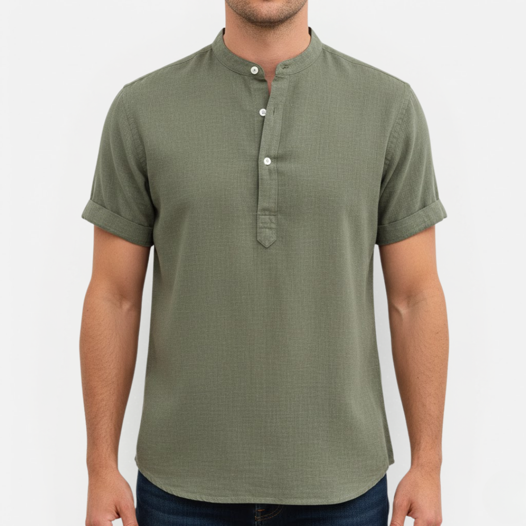 Męska lniana koszula z krótkim rękawem – Henley i casual