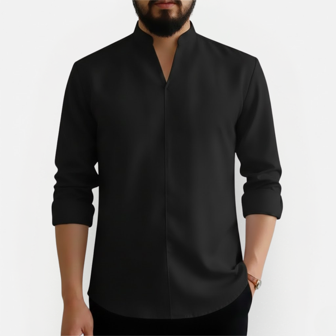 Męska koszula Slim Fit z dekoltem V – Niegniecąca się i nowoczesna