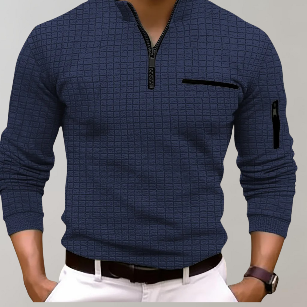 Męski sweter z zamkiem 1/4 – lekki, elastyczny, casualowy