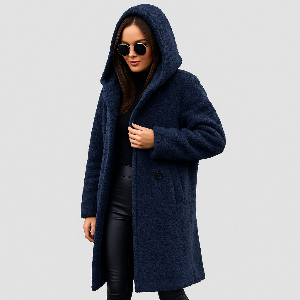 Długa damska zimowa kurtka z kapturem – ciepła, miękka i stylowa