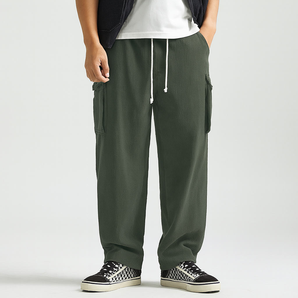 Męskie spodnie dresowe cargo – wygodne casualowe spodnie z kieszeniami