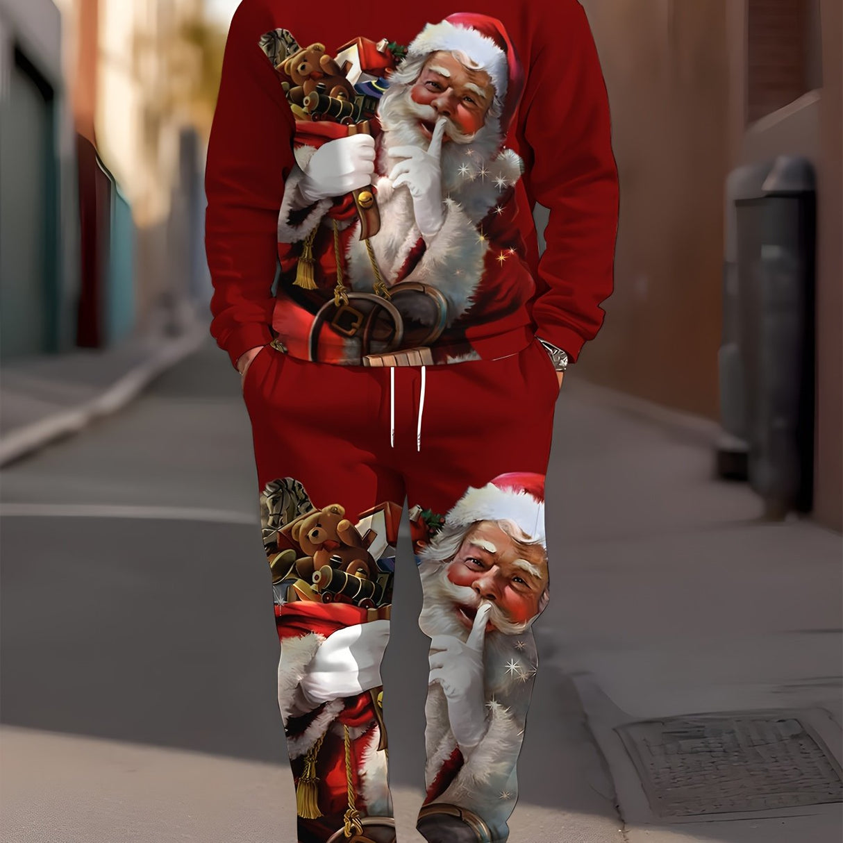 Unisex Świąteczny Dres – Wygodna Bluza z Kapturem i Spodnie Zestaw