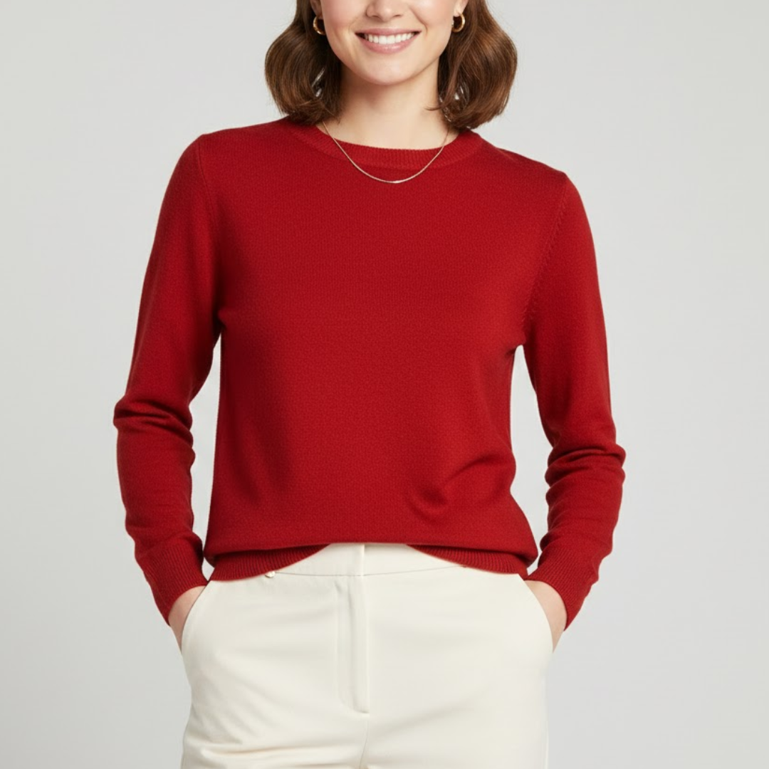 Damski Sweter z Okrągłym Dekoltem – Mieszanka Wełny i Ponadczasowy Design