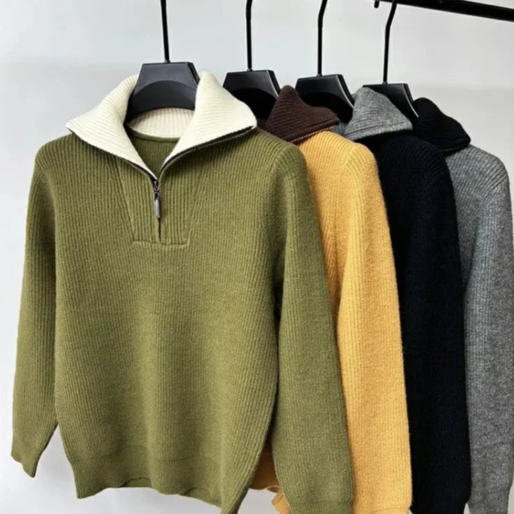 Męski sweter z półzamkiem – Dziany sweter z wysokim kołnierzem