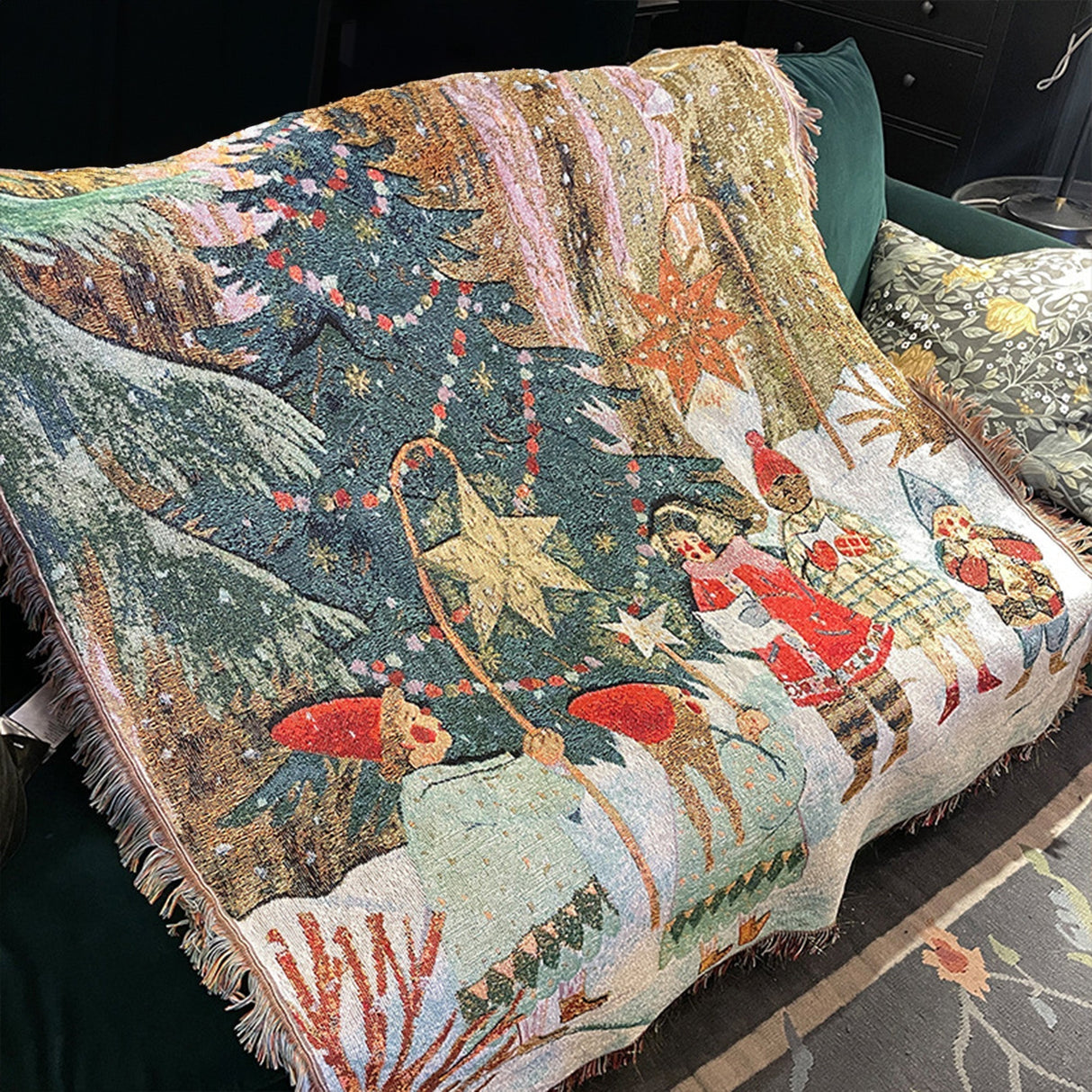 Vintage koc świąteczny – Dekoracyjny pled z klasycznym zimowym wzorem