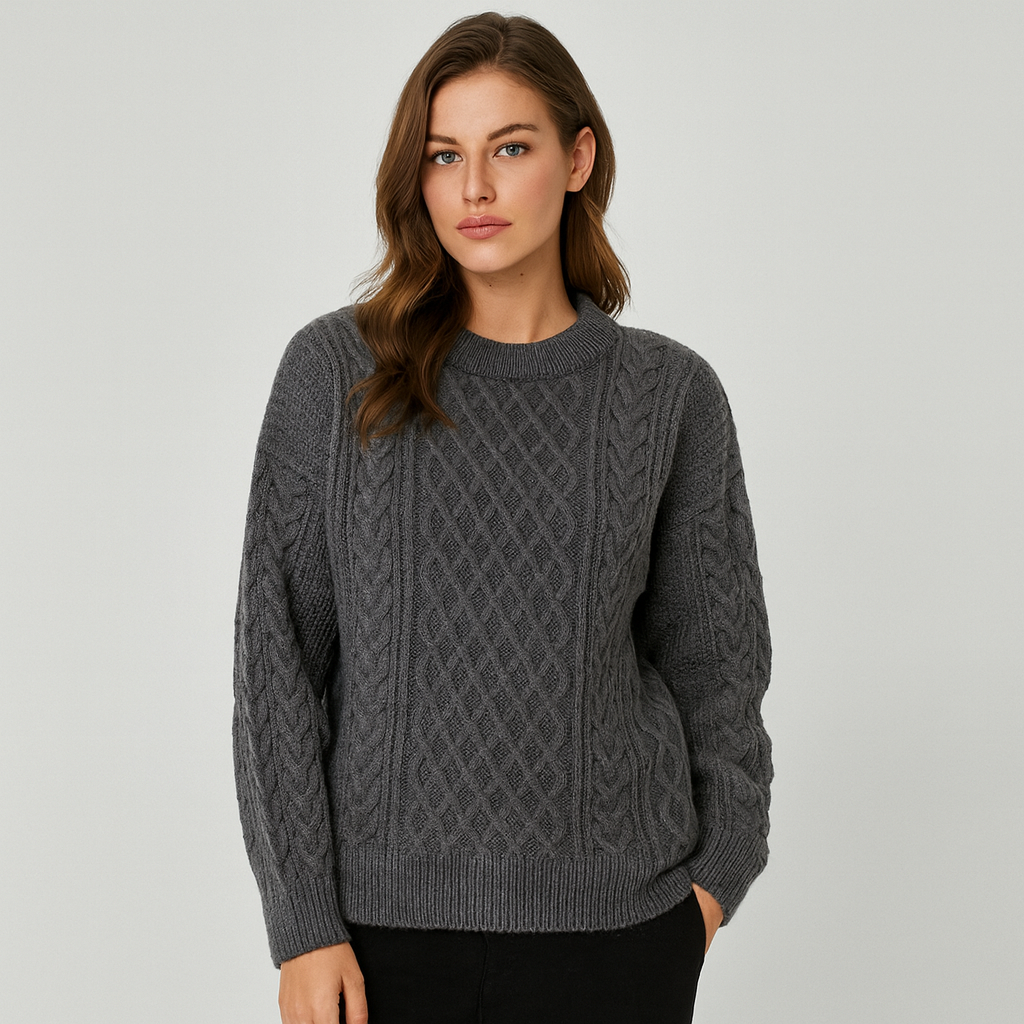 Damski Sweter Dzianinowy z Warkoczowym Splotem – Ciepły, Miękki i Stylowy