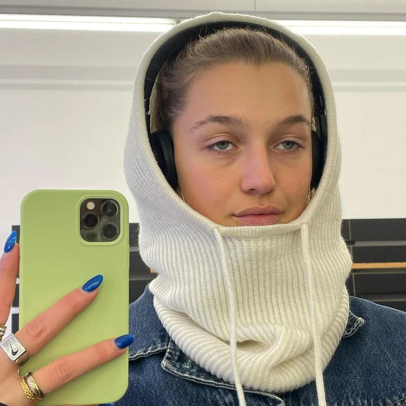 Damski Dziany Szalik z Kapturem – Ciepły Szal z Kapturem na Zimę