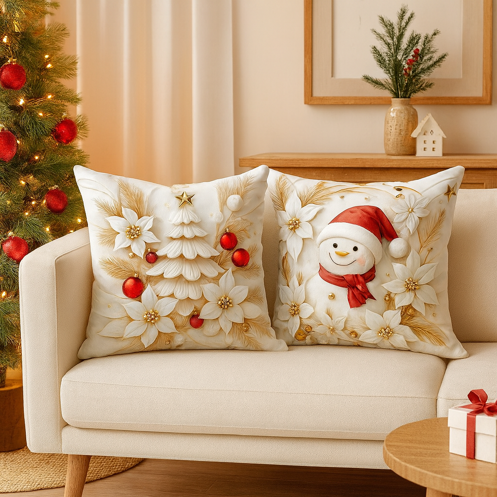 Świąteczna Poszewka na Poduszkę – Dekoracyjna Zimowa Poszewka z Festywnymi Wzorami