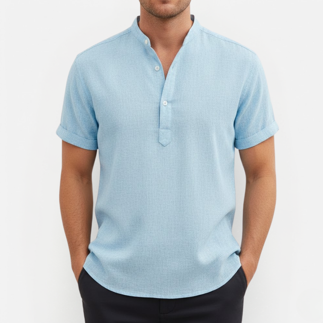 Męska lniana koszula z krótkim rękawem – Henley i casual