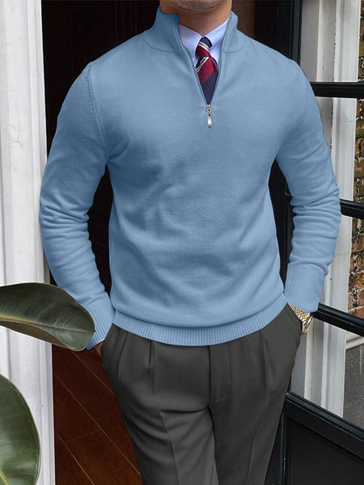 Męski sweter z półzamkiem – Klasyczny dzianinowy sweter na zimę