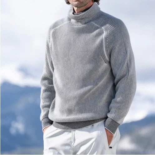 Męski golf – Ciepły prążkowany sweter o eleganckim kroju