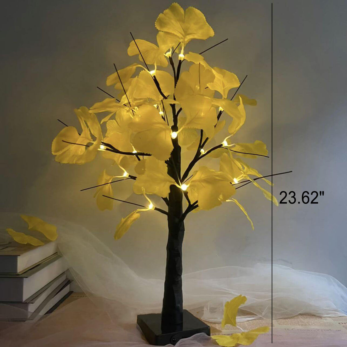 LED lampa stołowa Ginkgo drzewo 60cm dekoracja biała żółta nowoczesna oświetlenie na baterie zintegrowane LED