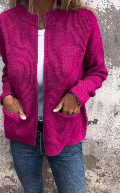 Damski Sweter Dzianinowy – Wygodny i Ponadczasowy z Praktycznymi Kieszeniami