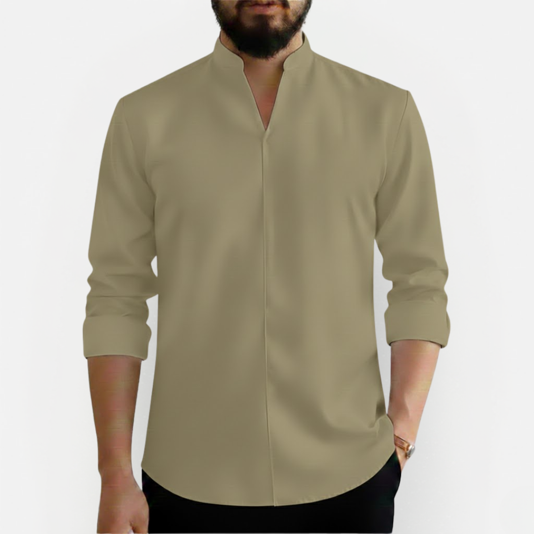 Męska koszula Slim Fit z dekoltem V – Niegniecąca się i nowoczesna