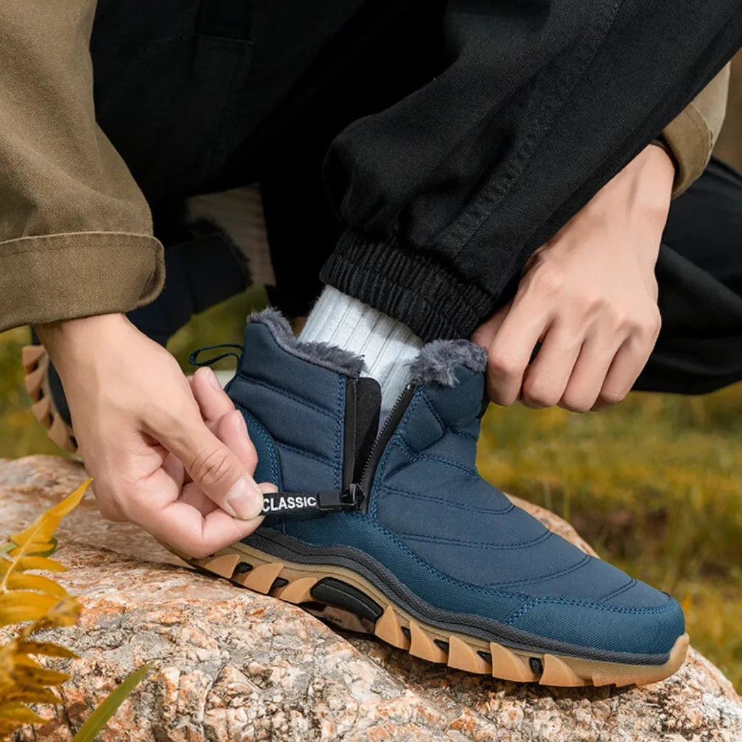 Męskie zimowe buty outdoor – ciepłe antypoślizgowe botki z zamkiem