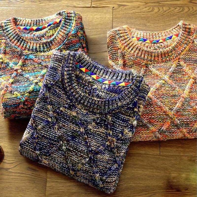Męski sweter z wzorem – Ciepły dziergany sweter w stylu vintage