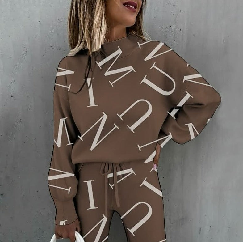 Damski zestaw loungewear – Miękki dwuczęściowy komplet z nadrukiem gwiazd