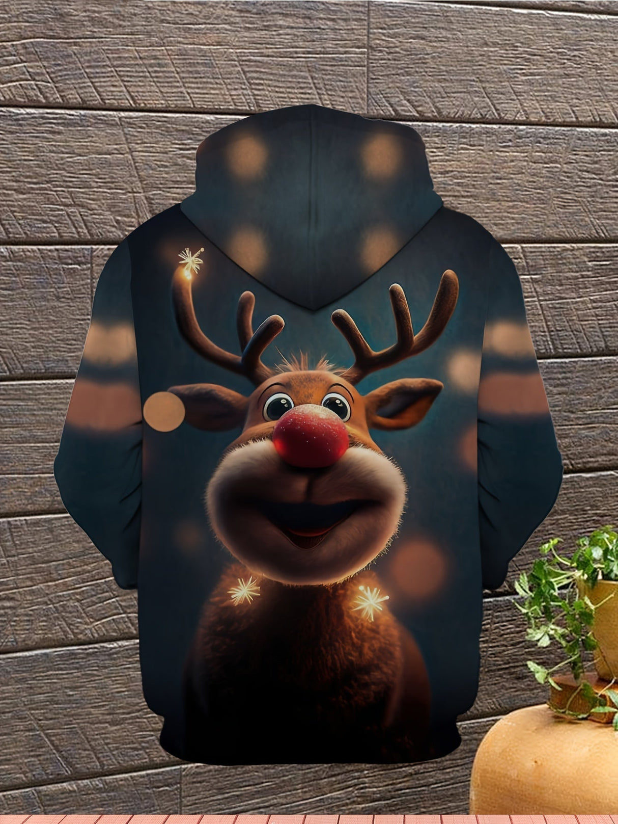 Świąteczna bluza z kapturem z nadrukiem renifera – ciepła uniseks bluza na Boże Narodzenie