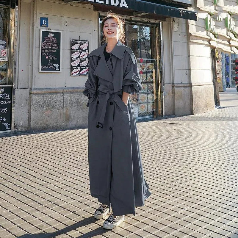 Maxi-długi Oversized Trencz dla Eleganckiego Stylu