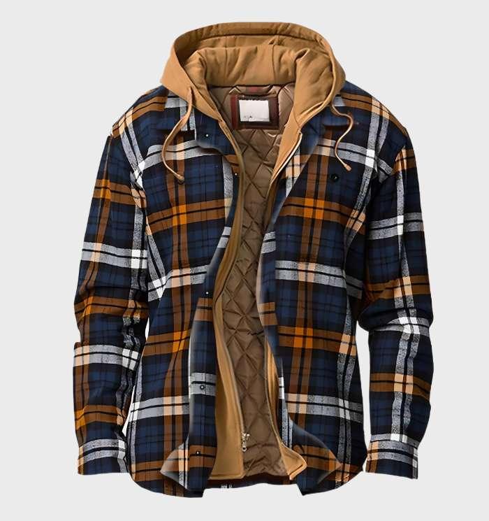 Męska Kraciasta Bluza z Kapturem – Ciepka Pikowana Kurtka z Kapturem