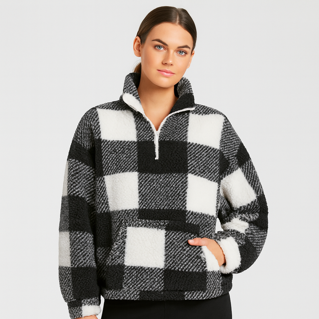 Damski polar w kratę – miękki, ciepły i wygodny design