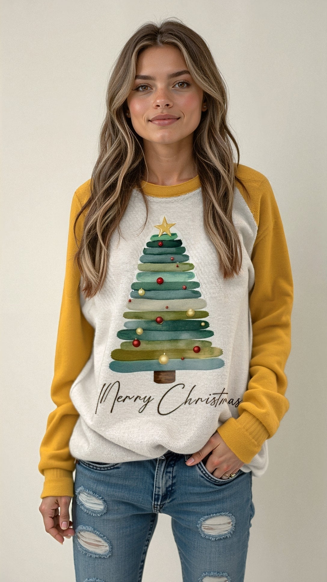 Damski Sweter Świąteczny – Merry Christmas Bluza z Motywem Choinki