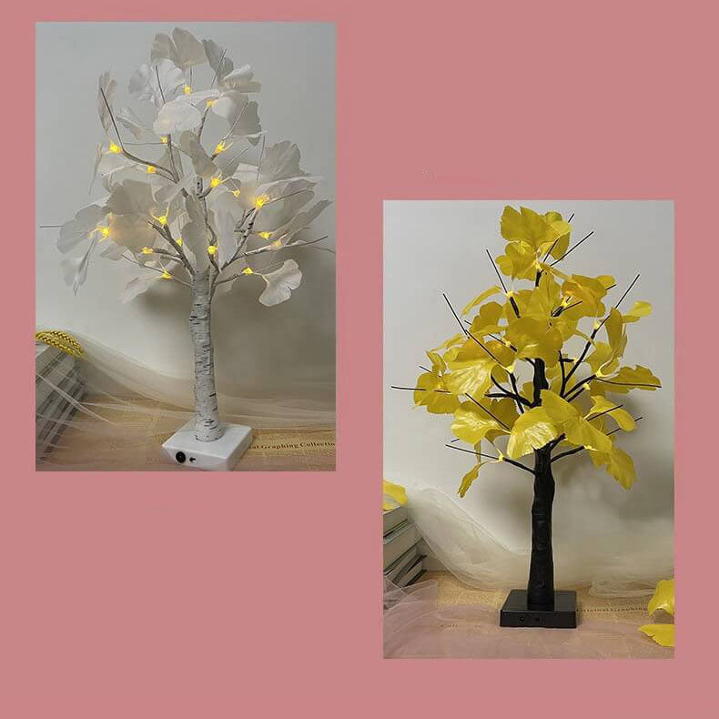 LED lampa stołowa Ginkgo drzewo 60cm dekoracja biała żółta nowoczesna oświetlenie na baterie zintegrowane LED