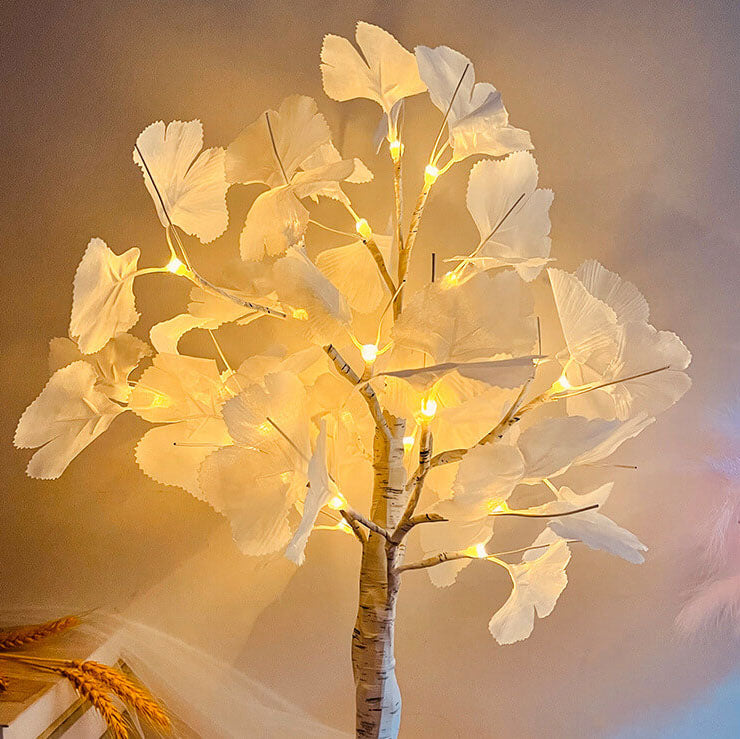 LED lampa stołowa Ginkgo drzewo 60cm dekoracja biała żółta nowoczesna oświetlenie na baterie zintegrowane LED