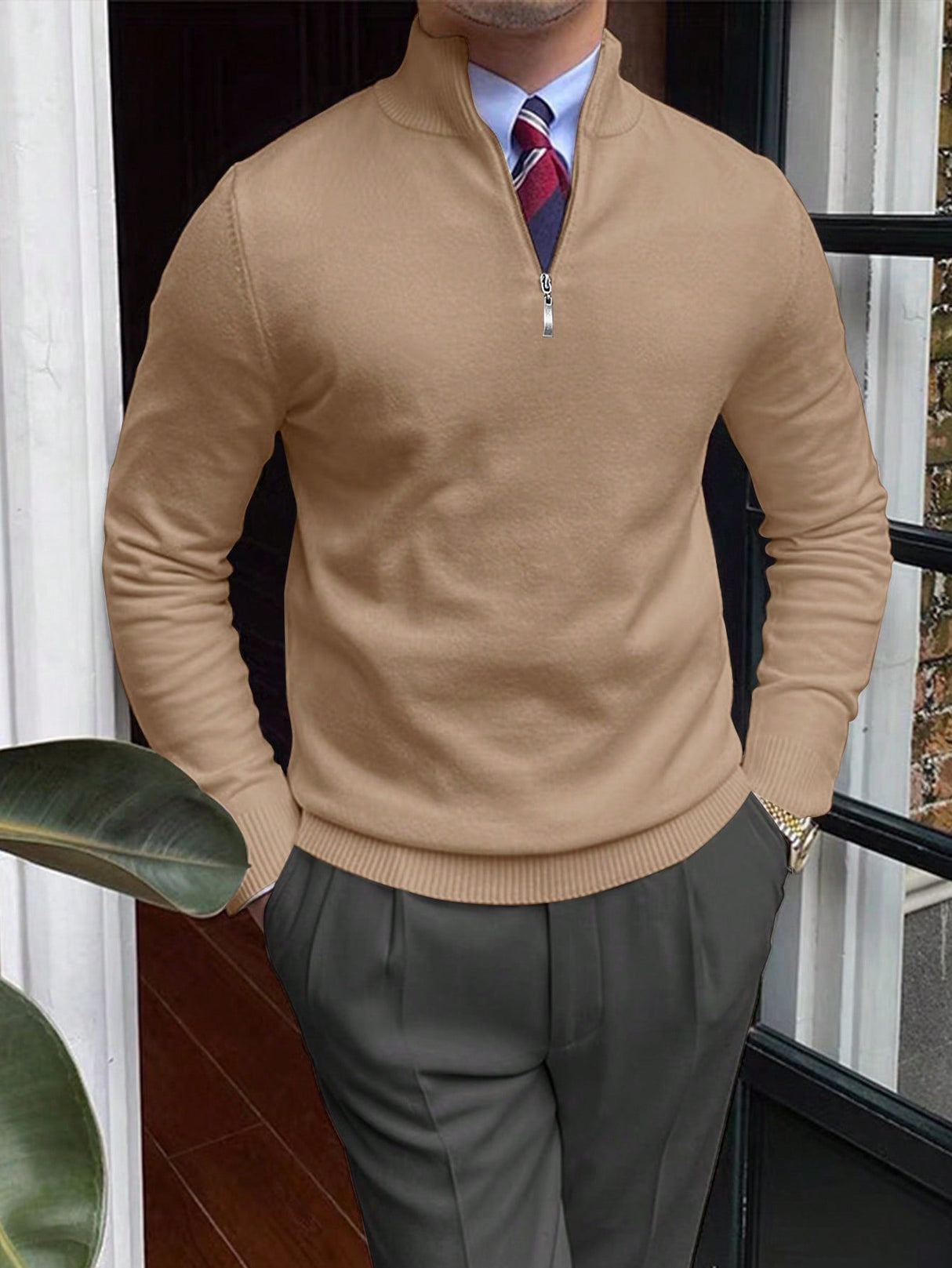 Męski sweter z półzamkiem – Klasyczny dzianinowy sweter na zimę
