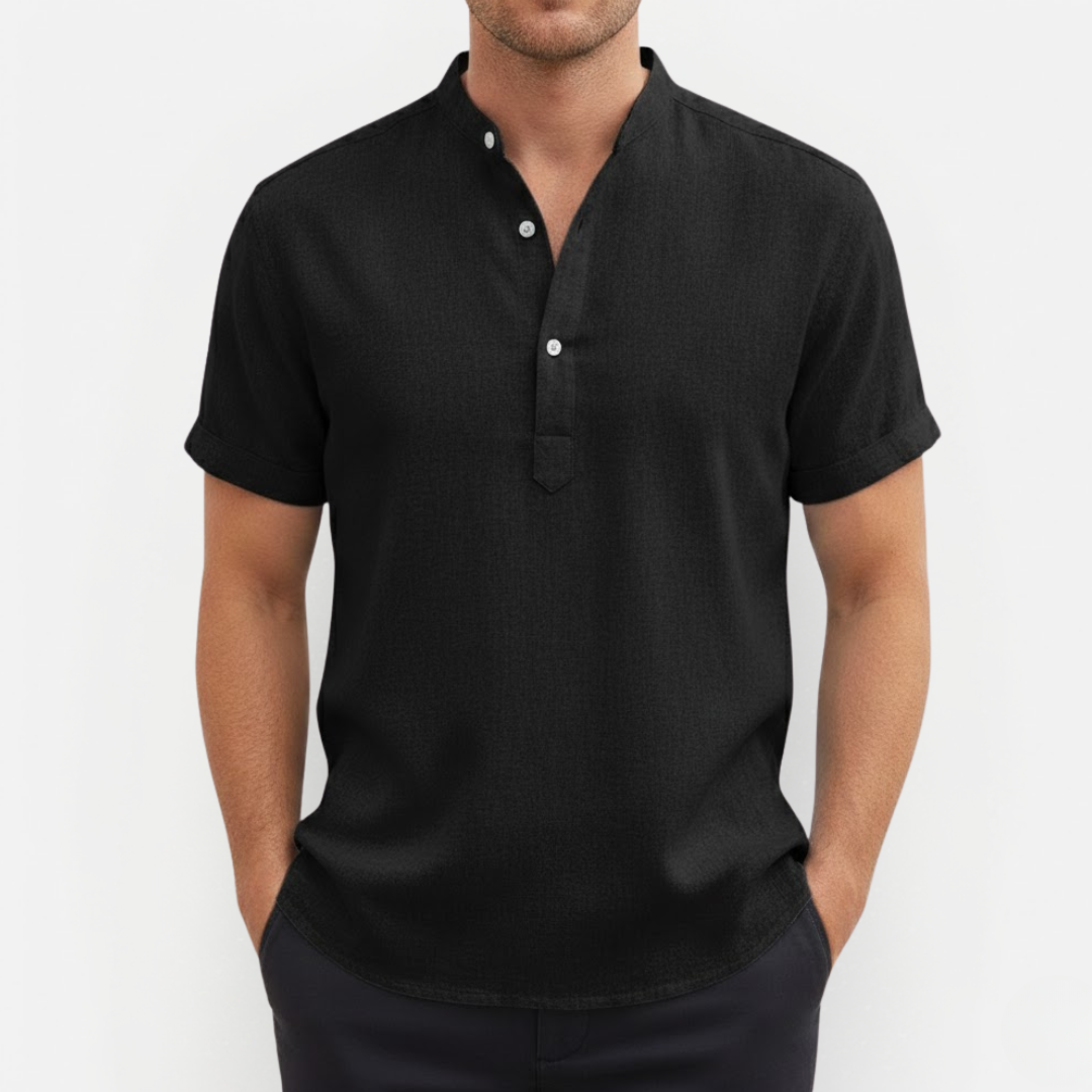 Męska lniana koszula z krótkim rękawem – Henley i casual