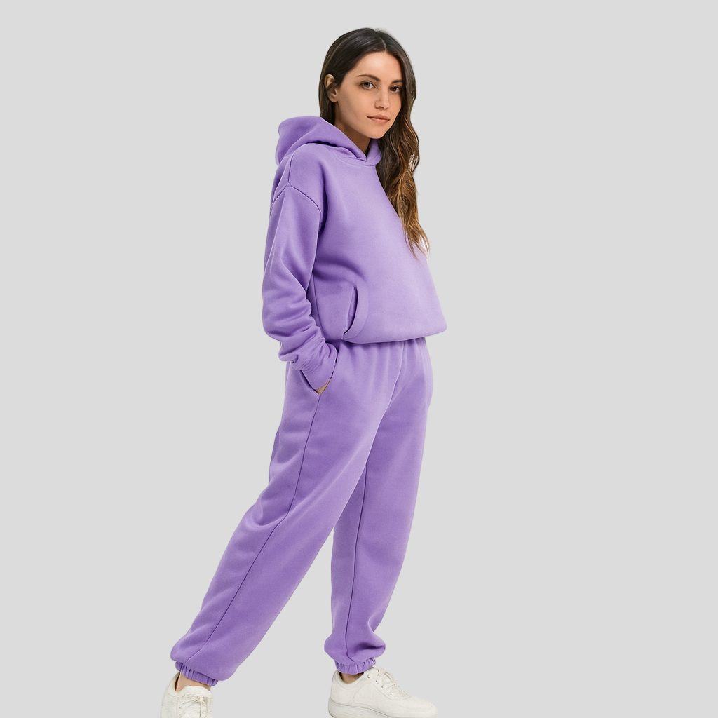 Damski zestaw loungewear – wygodna bluza z kapturem i spodnie