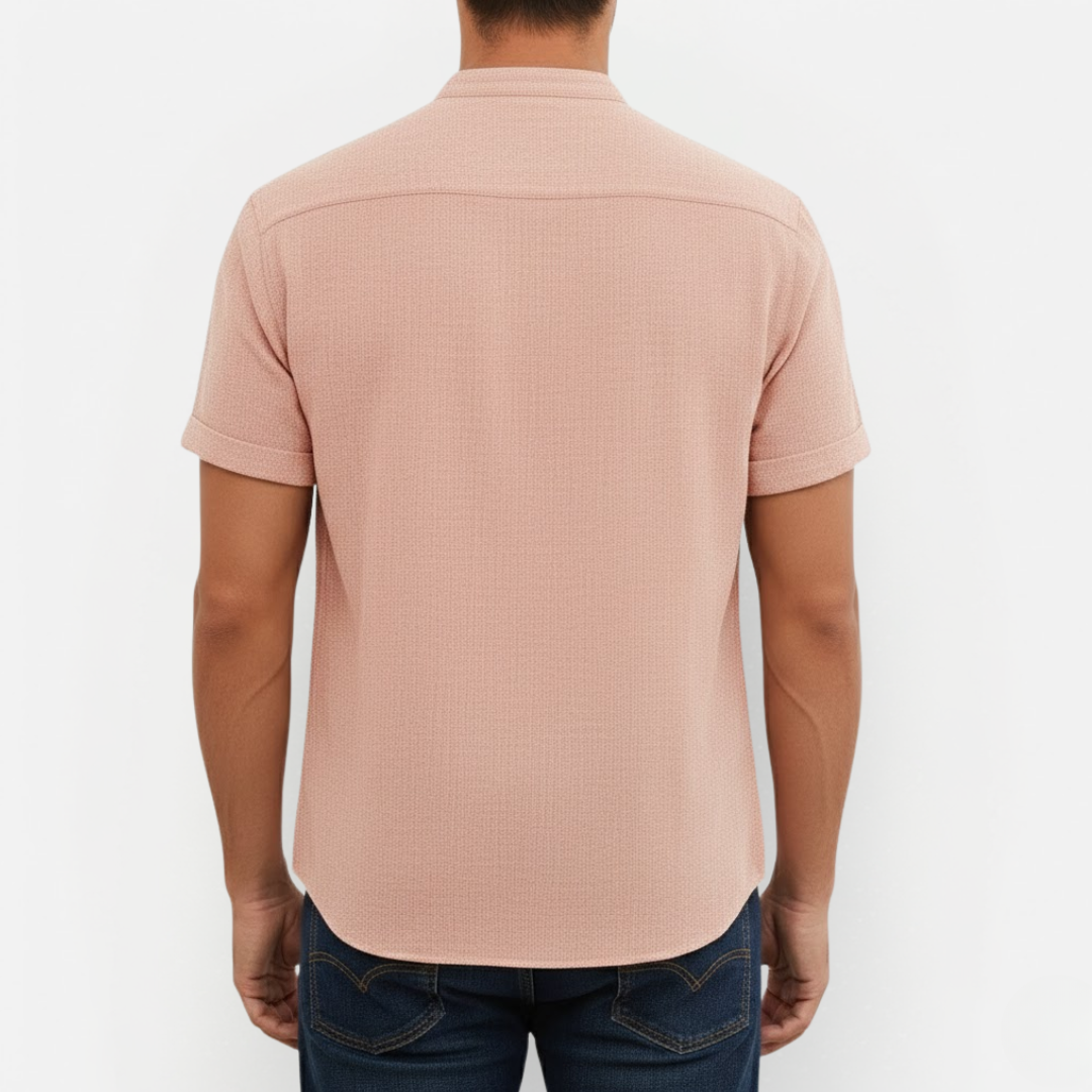 Męska lniana koszula z krótkim rękawem – Henley i casual