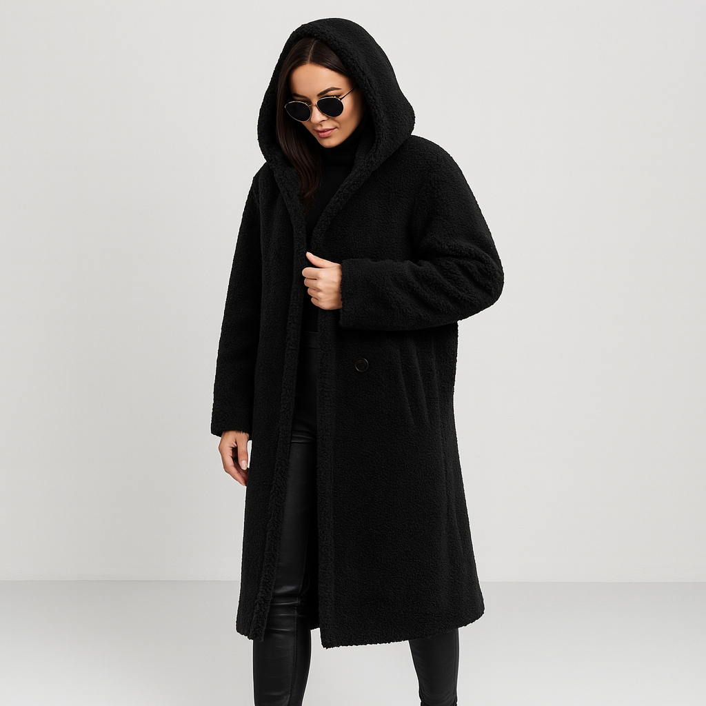 Długa damska zimowa kurtka z kapturem – ciepła, miękka i stylowa