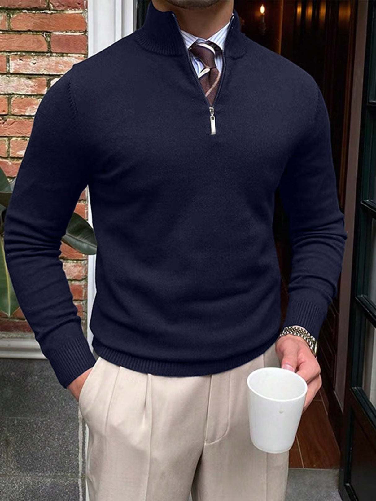 Męski sweter z półzamkiem – Klasyczny dzianinowy sweter na zimę