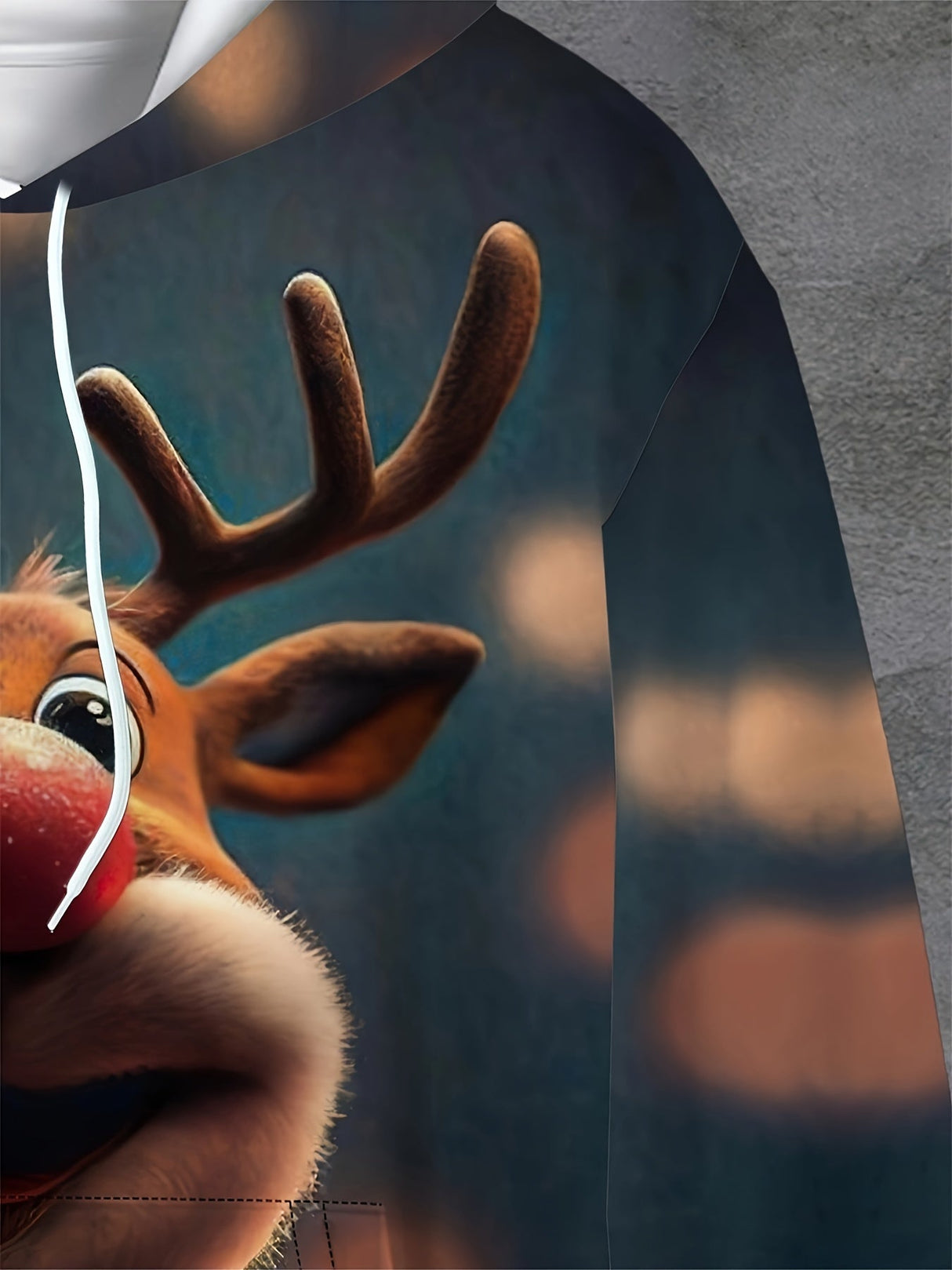 Świąteczna bluza z kapturem z nadrukiem renifera – ciepła uniseks bluza na Boże Narodzenie