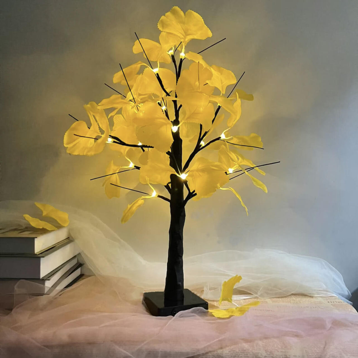 LED lampa stołowa Ginkgo drzewo 60cm dekoracja biała żółta nowoczesna oświetlenie na baterie zintegrowane LED