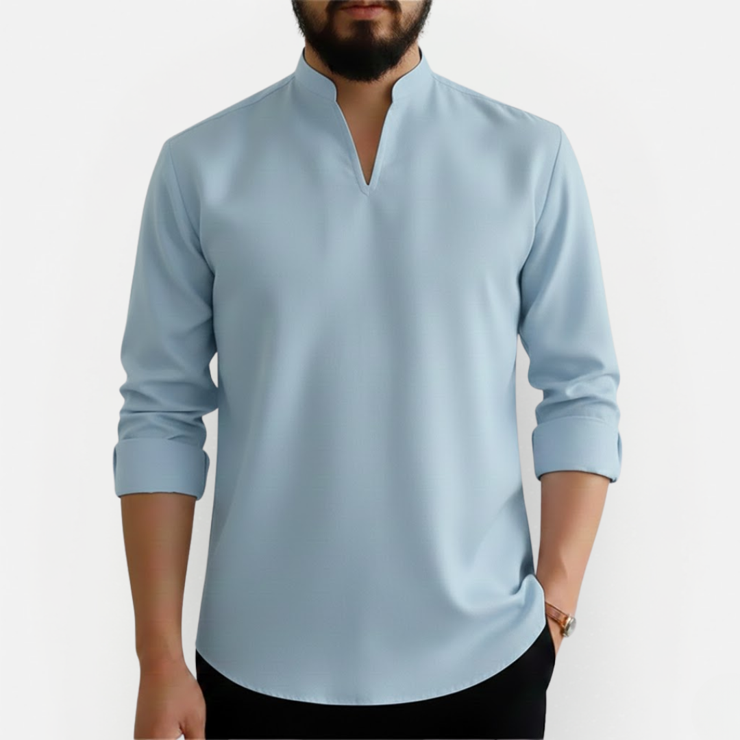 Męska koszula Slim Fit z dekoltem V – Niegniecąca się i nowoczesna