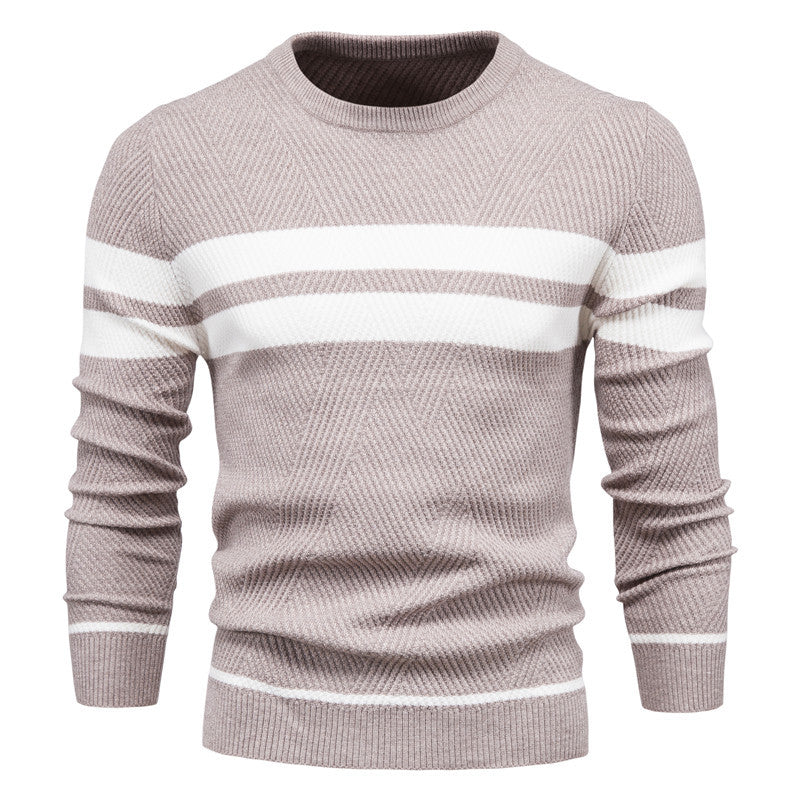 Męski sweter w paski – Nowoczesny dzianinowy sweter z okrągłym dekoltem