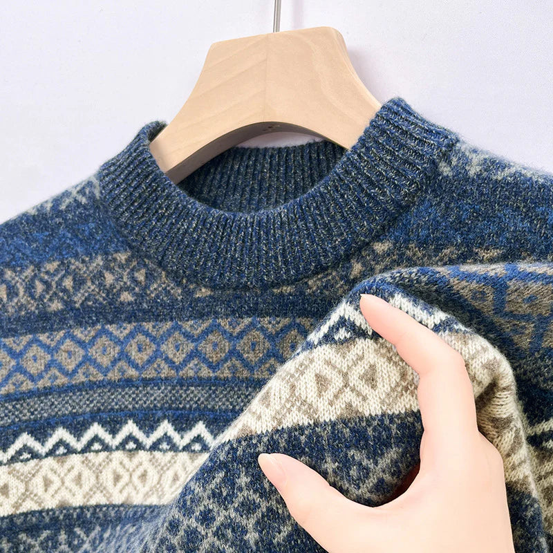 ClassicStripe - Ponadczasowy, prążkowany sweter dzianinowy z okrągłym dekoltem dla mężczyzn