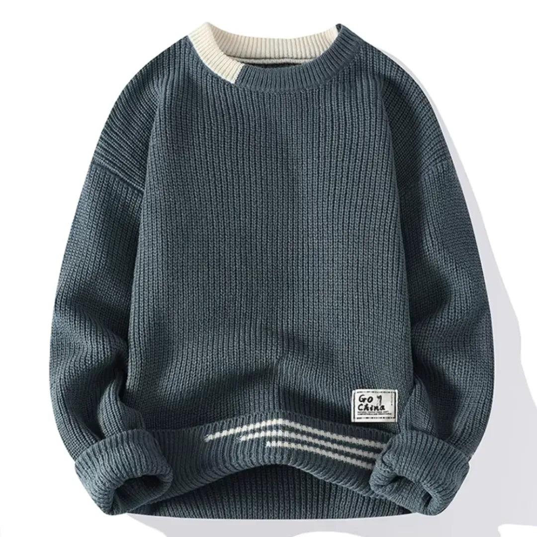 Męski Sweter Dzianinowy – Casual Wygodny Sweter z Paskami