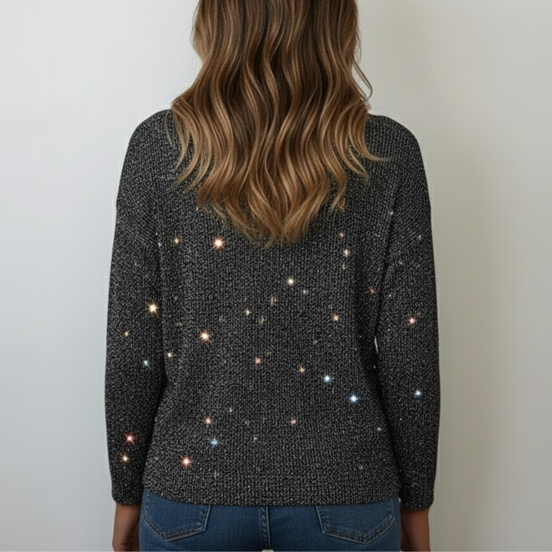 Damski sweter z dekoltem w serek i cekinami – elegancki i modny