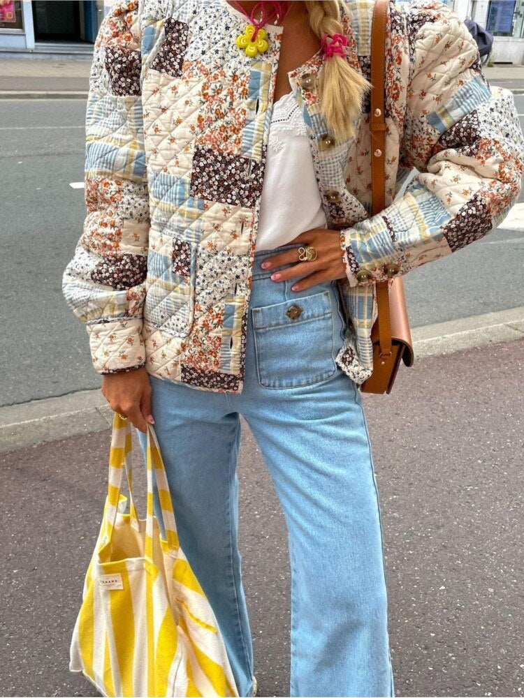 Damska patchworkowa kurtka oversize – lekka i stylowa