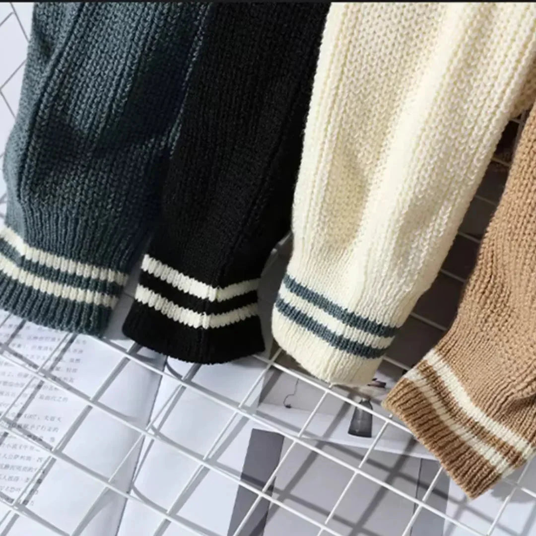 Męski Sweter Dzianinowy – Casual Wygodny Sweter z Paskami
