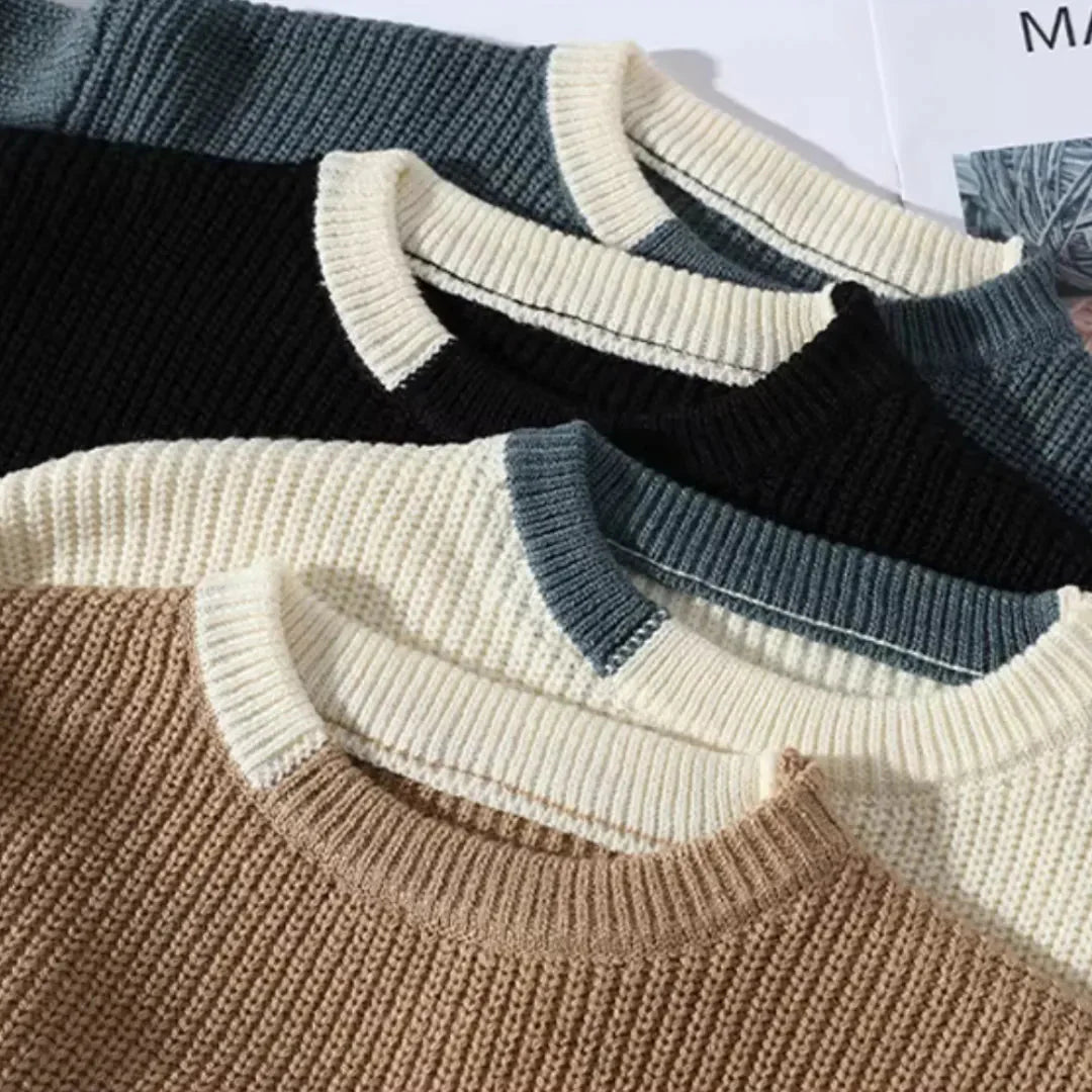 Męski Sweter Dzianinowy – Casual Wygodny Sweter z Paskami