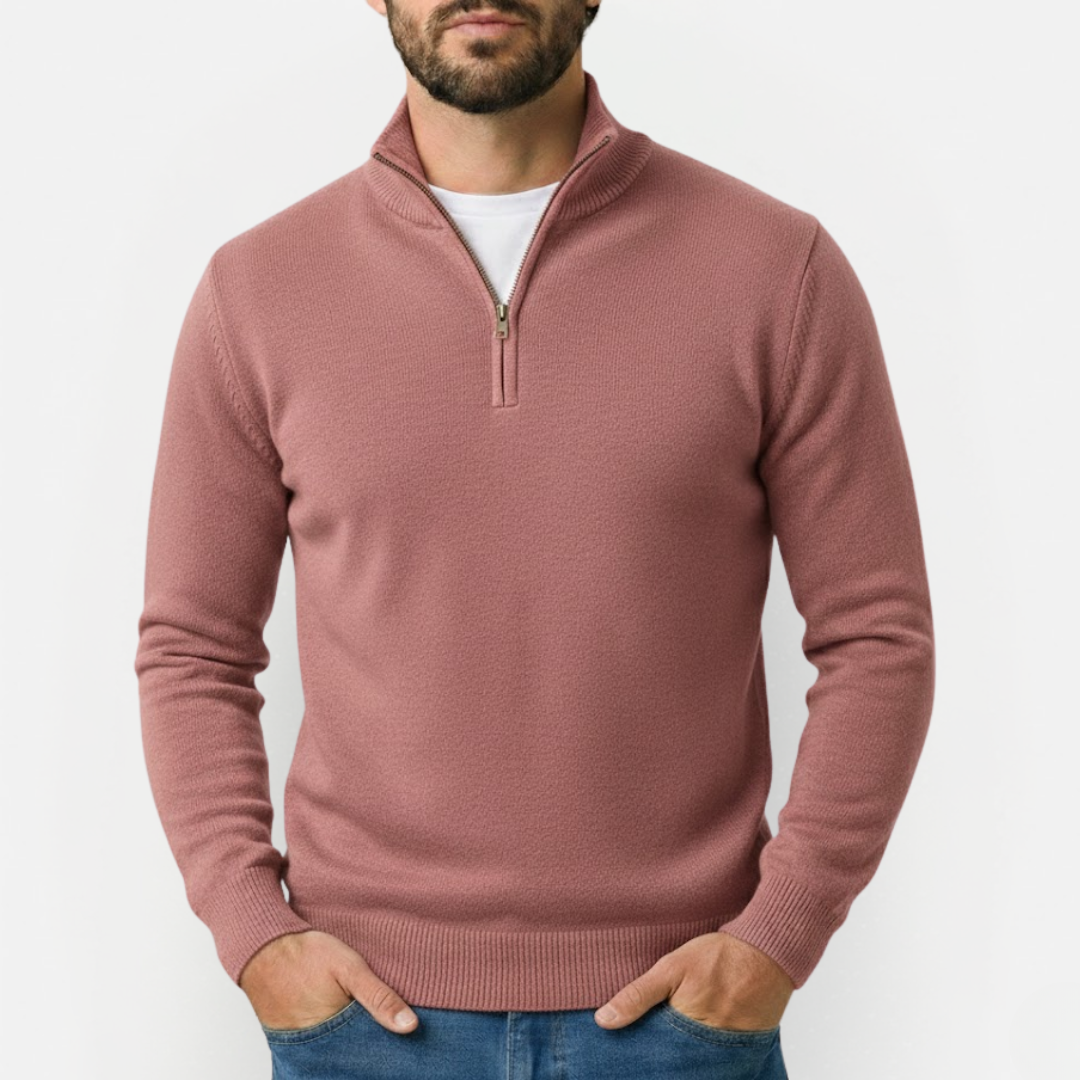 Męski sweter z 1/4 zamkiem i stójką